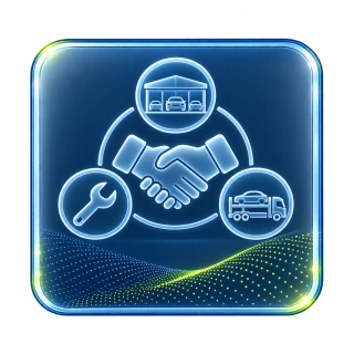 Glass tile showing a handshake connecting dealerships and service providers