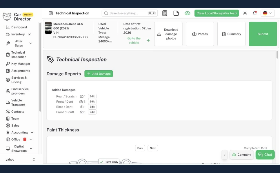 Car Director technical inspection and damage records