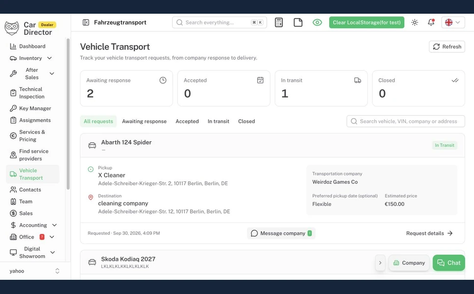 Car Director transport orders and transport status
