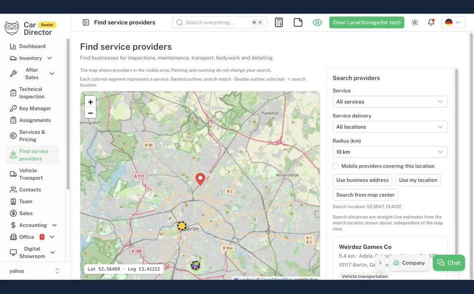 Car Director service provider search with map view